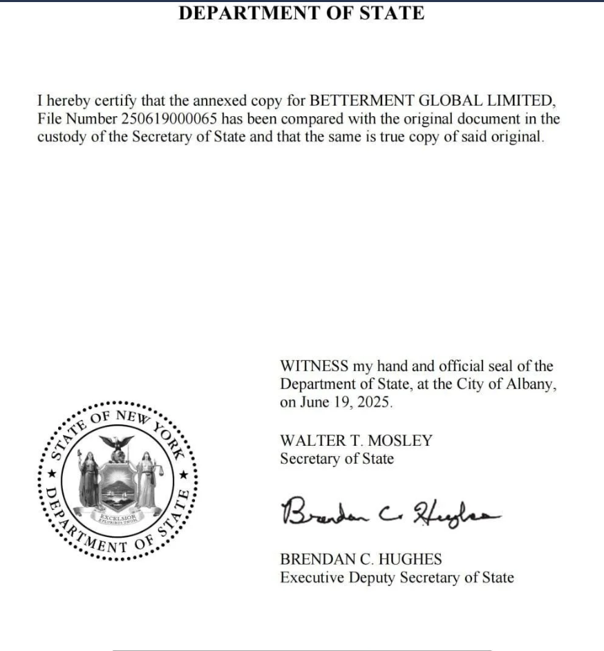 ①アメリカ・ニューヨーク州の「Department of State」の証明書風画像
