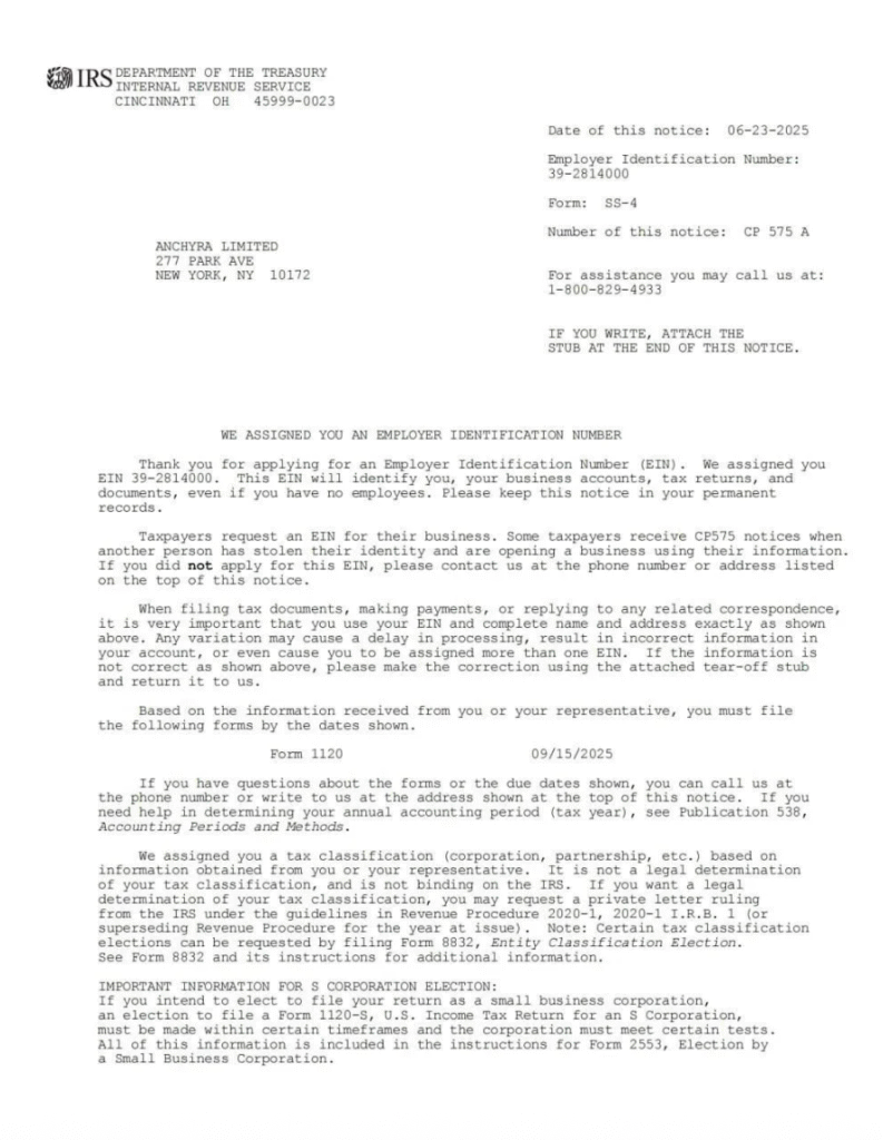 IRS（米国国税庁）の通知書