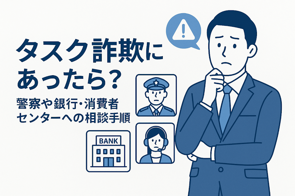 タスク詐欺にあったら？警察や銀行・消費者センターへの相談手順