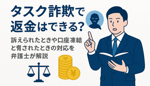 タスク詐欺で返金はできる？訴えられたときや口座凍結と脅されたときの対応を弁護士が解説