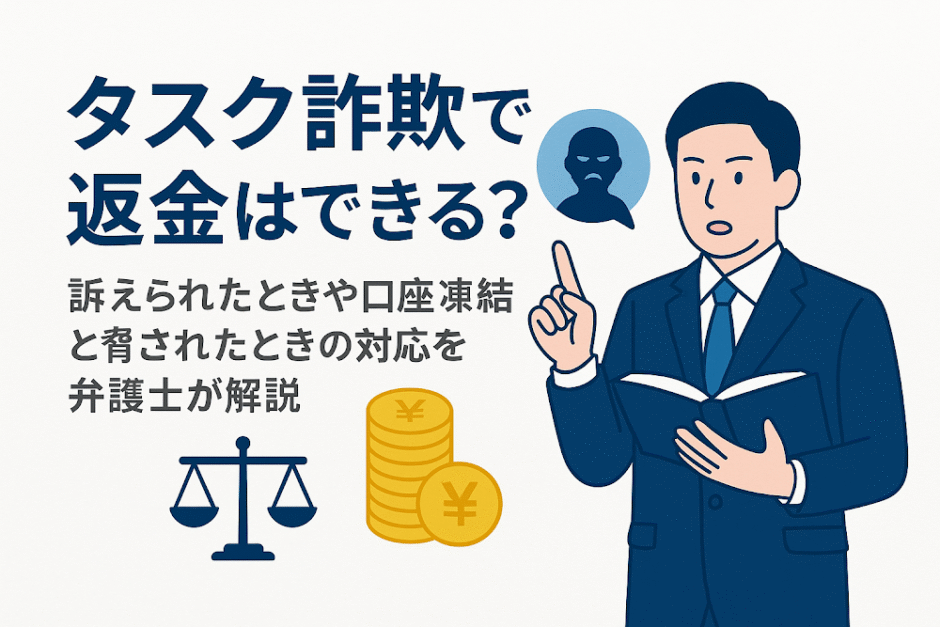 タスク詐欺で返金はできる？訴えられたときや口座凍結と脅されたときの対応を弁護士が解説