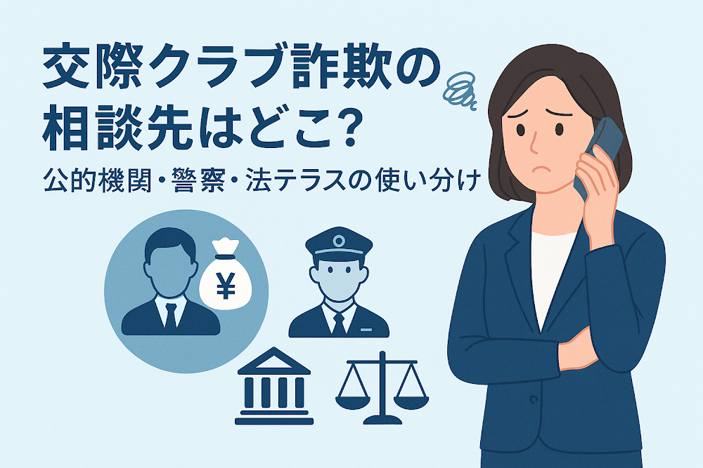 交際クラブ詐欺の相談先はどこ？公的機関・警察・法テラスの使い分け