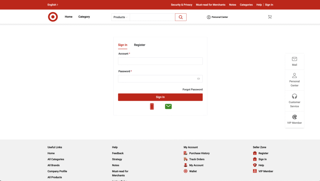 targetの偽サイトトップページ