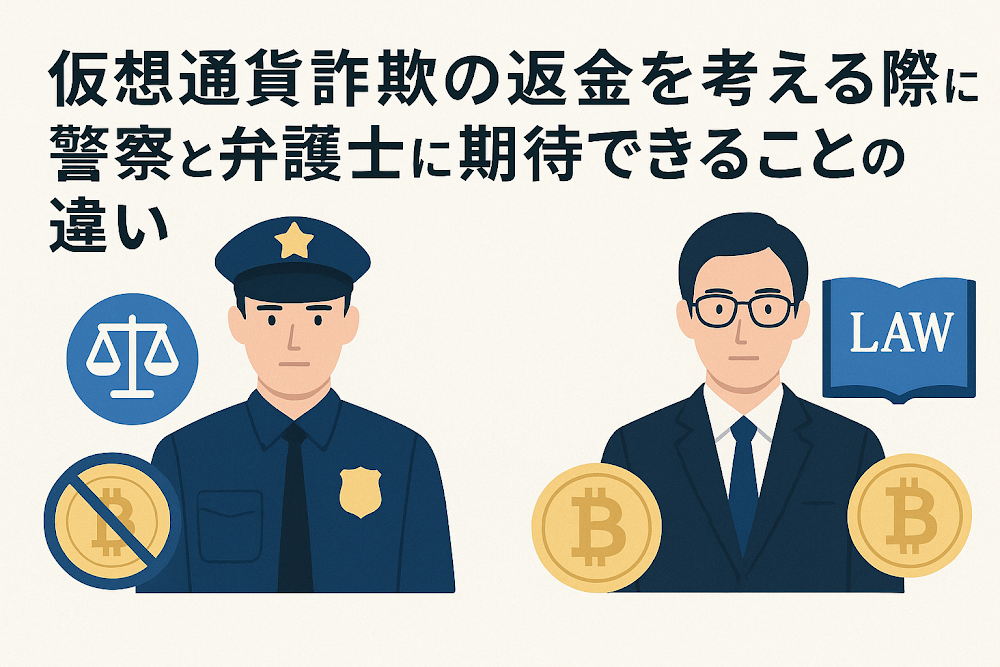仮想通貨詐欺の返金を考える際に警察と弁護士に期待できることの違い