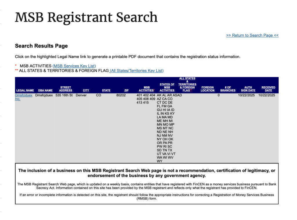 MSB Registration Number