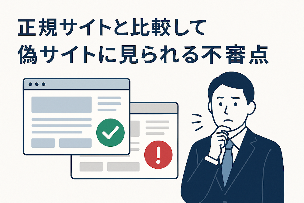 正規サイトと比較して偽サイトに見られる不審点