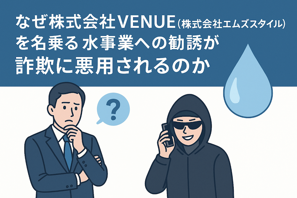 なぜ株式会社VENUE（株式会社エムズスタイル）を名乗る水事業への勧誘が詐欺に悪用されるのか