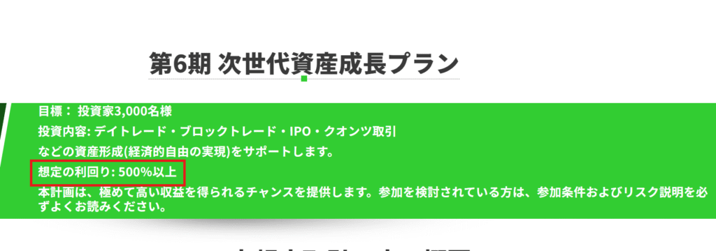Canyon Capitalを騙る勧誘「想定利回り500％以上」と記載されている