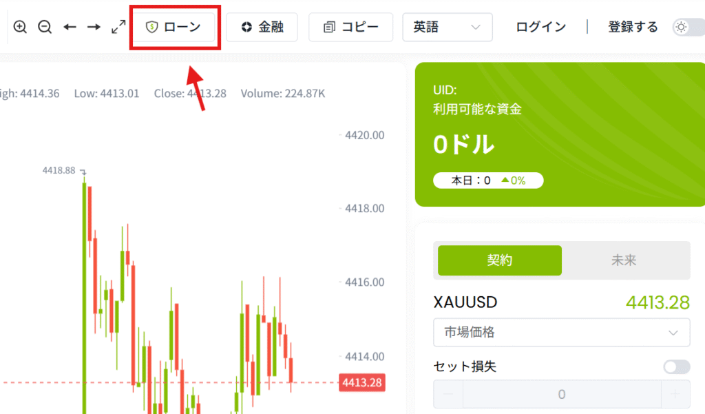 Mida Marketsを名乗るサイトメニュー内に「ローン」の項目がある