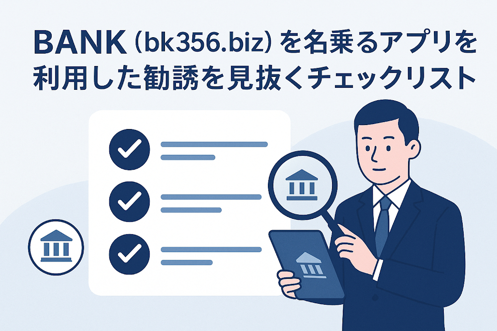 BANK(bk356.biz)を名乗るアプリを利用した勧誘を見抜くチェックリスト