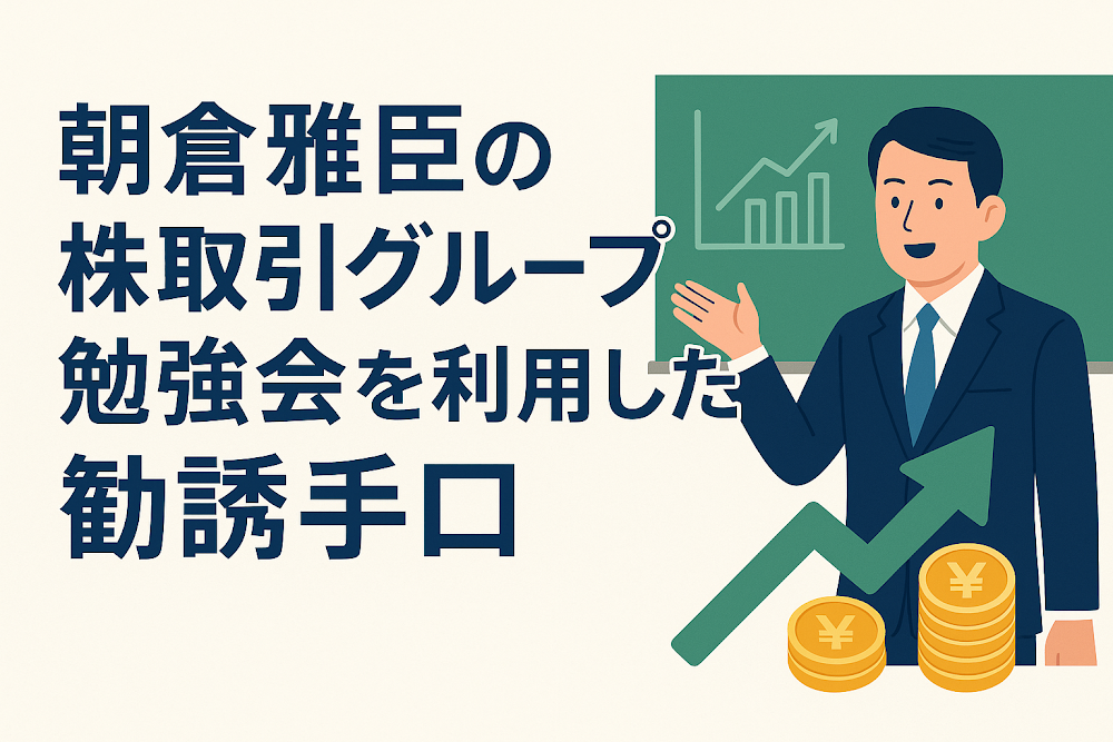 朝倉雅臣の株取引グループ勉強会を利用した勧誘手口