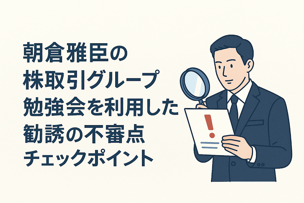 朝倉雅臣の株取引グループ勉強会を利用した勧誘の不審点チェックポイント