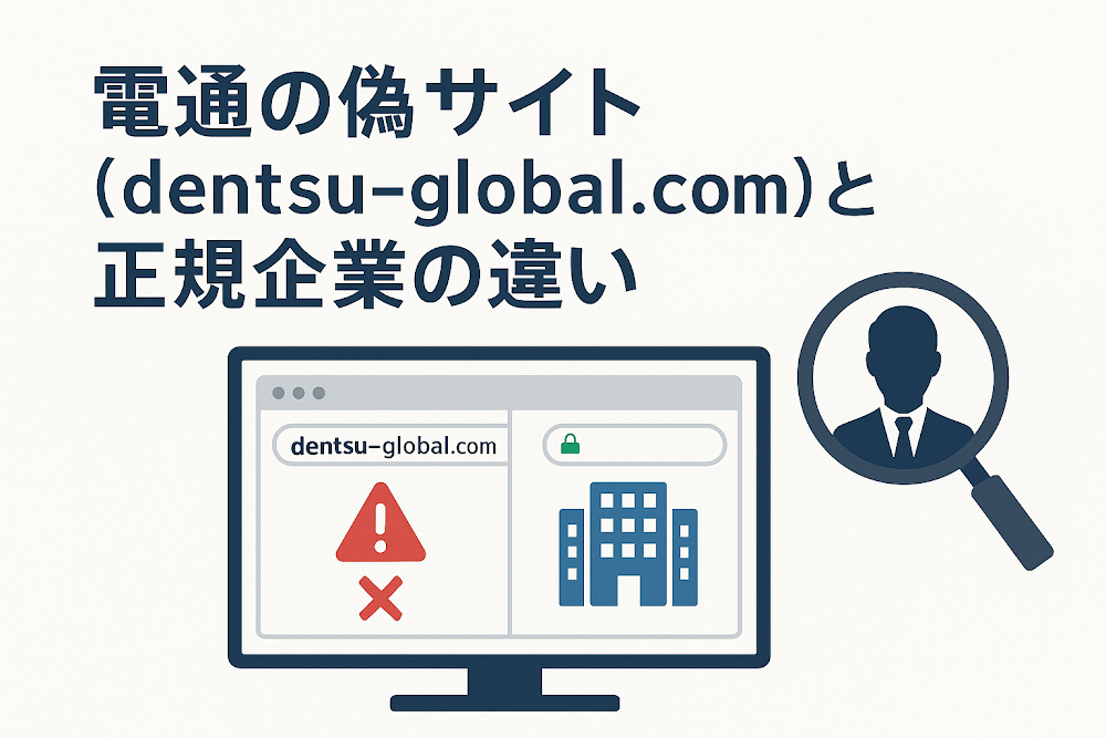 電通の偽サイト（dentsu-global.com）と正規企業の違い