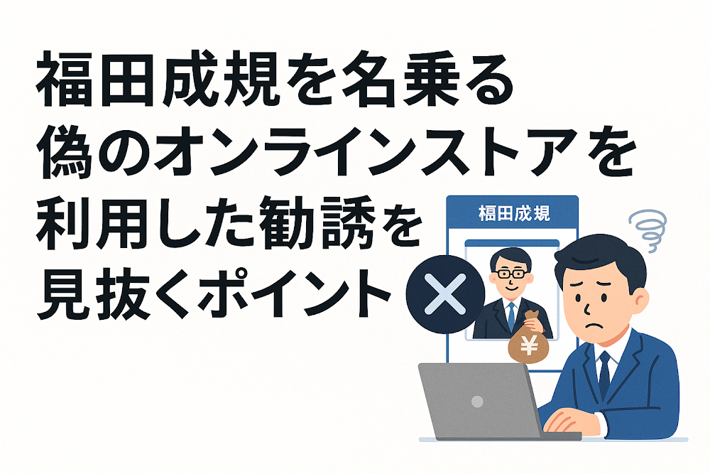 福田成規を名乗る偽のオンラインストアを利用した勧誘を見抜くポイント