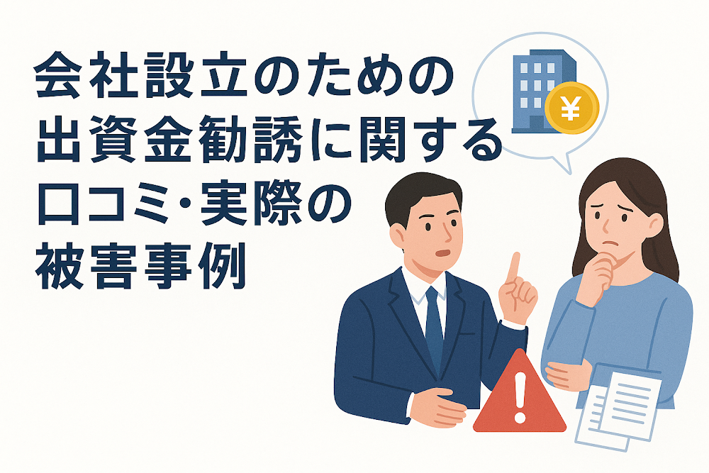 会社設立のための出資金勧誘に関する口コミ・実際の被害事例