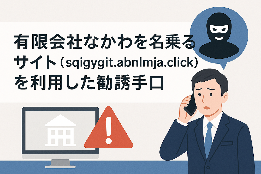 有限会社なかわを名乗るサイト（sqigygit.abnlmja.click）を利用した勧誘手口
